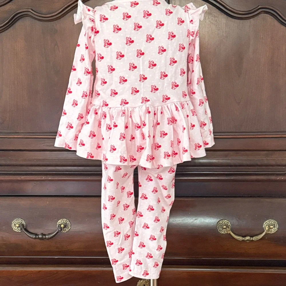 Disney Baby Minnie Mouse Pink Ruffle Peplum Legging Set 18-24M Toddler Girl